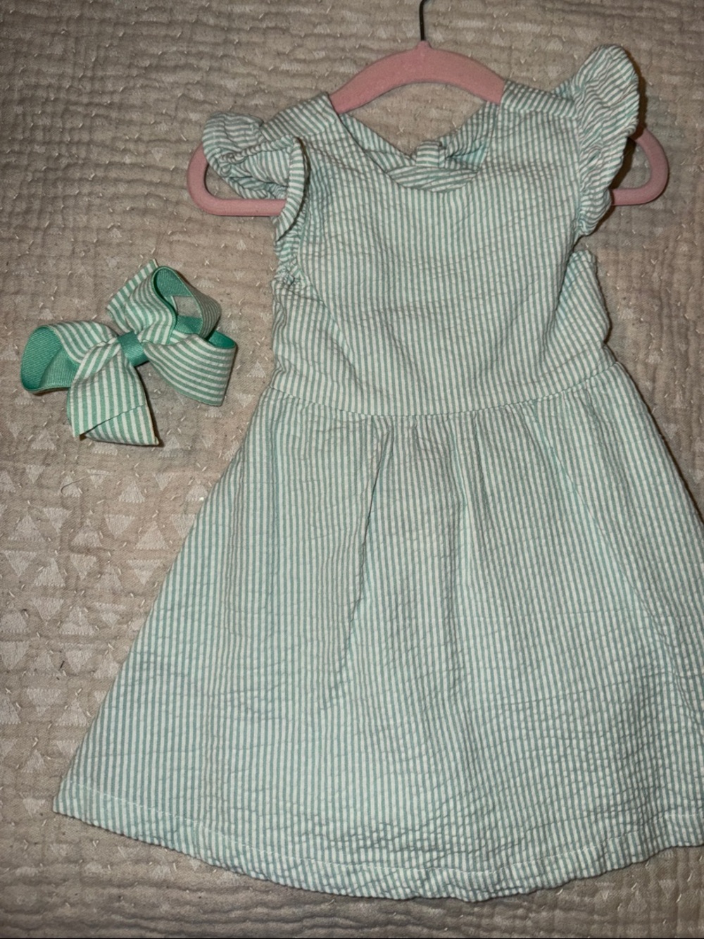 Baby Girls' Mint Seersucker Stripe Dress with Bow Accent